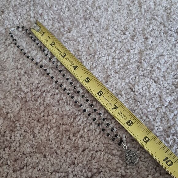 Vintage sterling silver necklace with onyx beads and Drusie pendant. - Picture 3 of 3